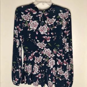 Jessy B Navy Floral Long Sleeve Blouse